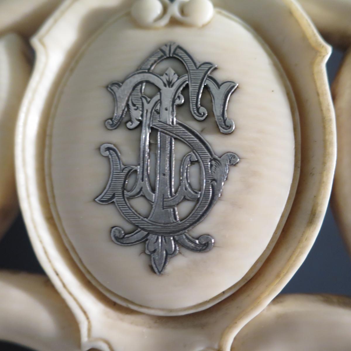 Mirror Table In Bone Nineteenth Ice To Beveled Beveled Frame In Fronton Blason Carved 19th-photo-4