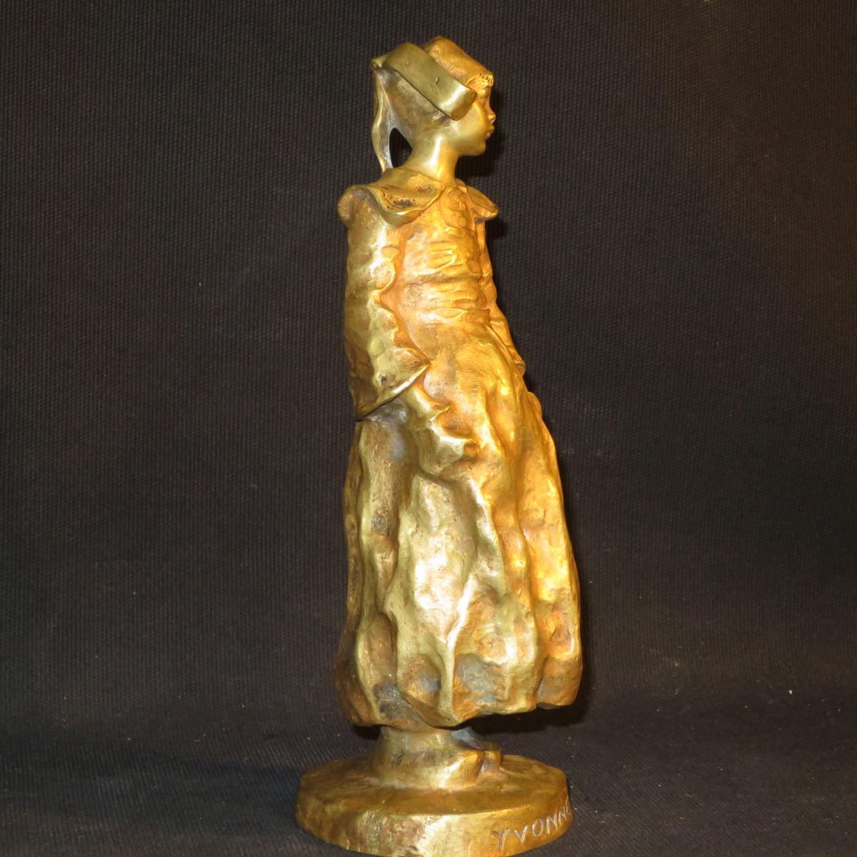 Ruth Milles Statue En Bronze Yvonne Titré Et Signé Suède Pont Aven-photo-2