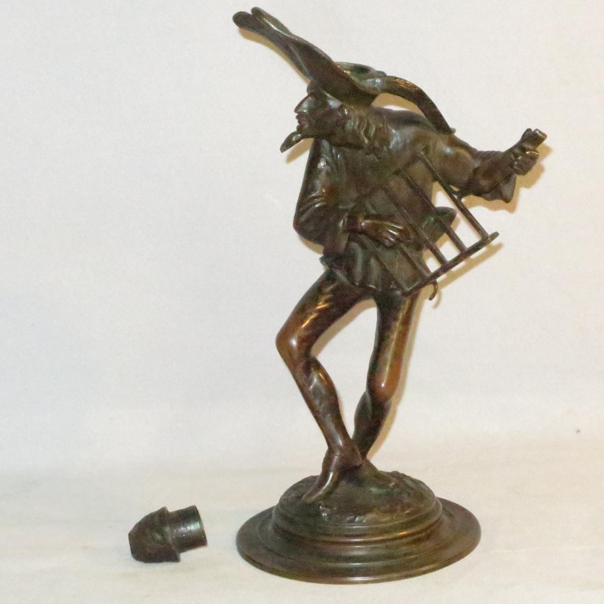 Jacques Callot (after) Sculpture XIXth Bronze Inkwell / Candlestick Balli-photo-3