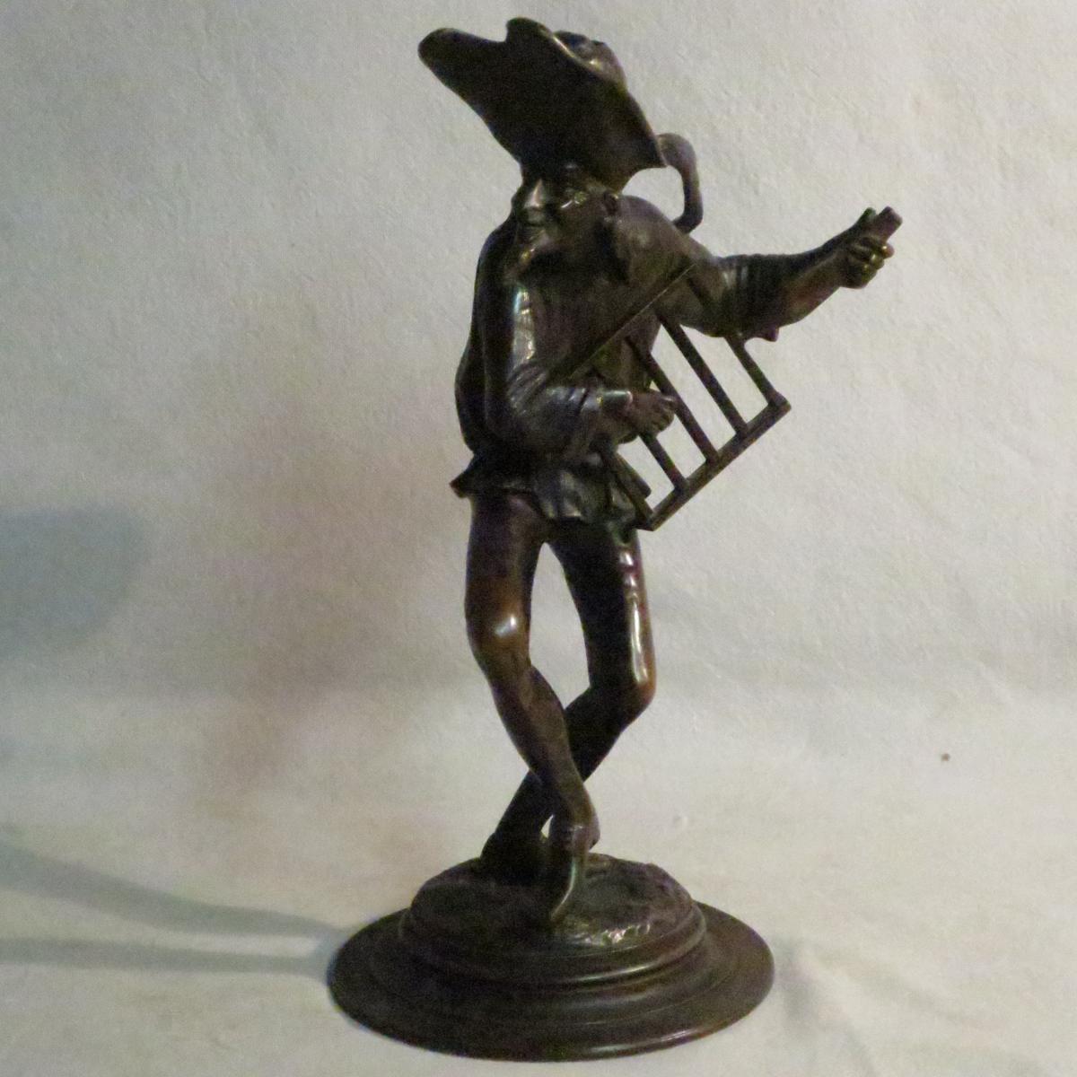 Jacques Callot (after) Sculpture XIXth Bronze Inkwell / Candlestick Balli-photo-1