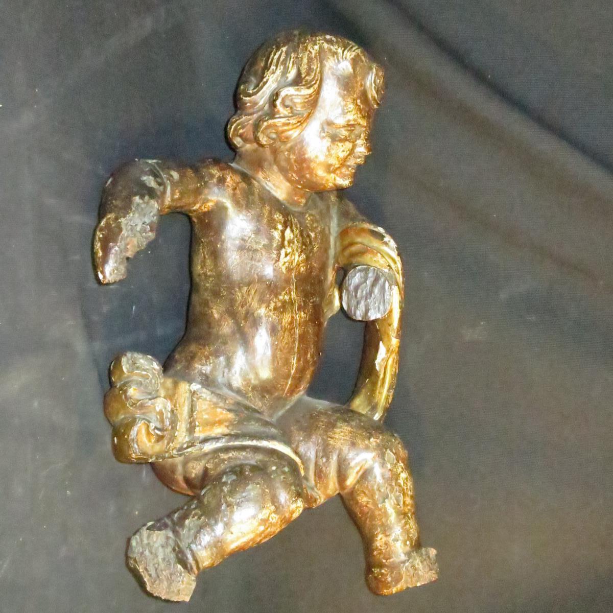 Large Putto Carved Wood XVIIIth Cherub With Traces Of Gilding Putti Angel-photo-3