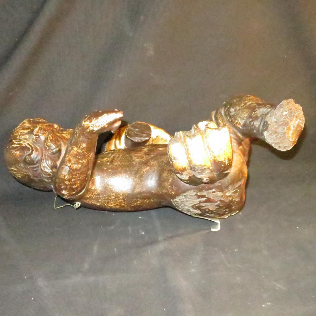 GRAND PUTTO en bois sculpté XVIIIe chérubin avec traces de dorure putti ange-photo-1