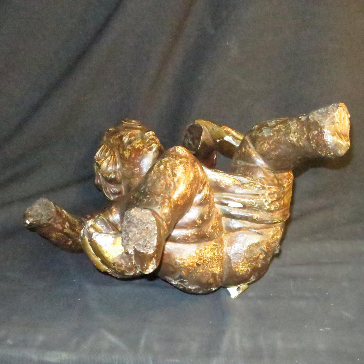 Large Putto Carved Wood XVIIIth Cherub With Traces Of Gilding Putti Angel-photo-2