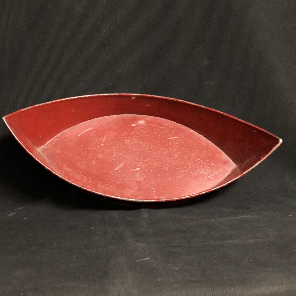 Large Basket Shape Navette Nineteenth Tole Painted Red And Gold Tray-photo-2