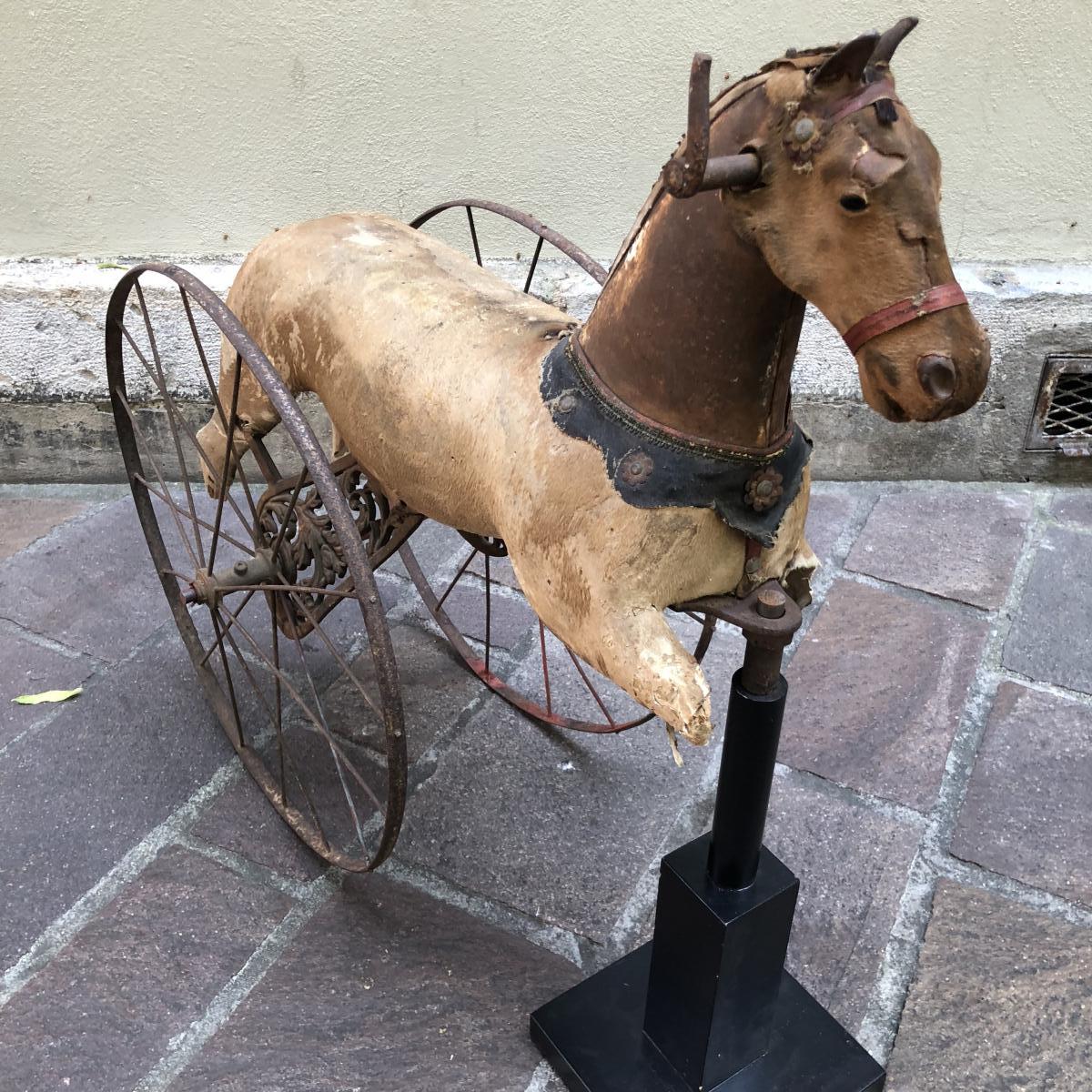 TRICYCLE CHEVAL XIXe décoratif jouet enfant bois et métal vélo 19e-photo-3