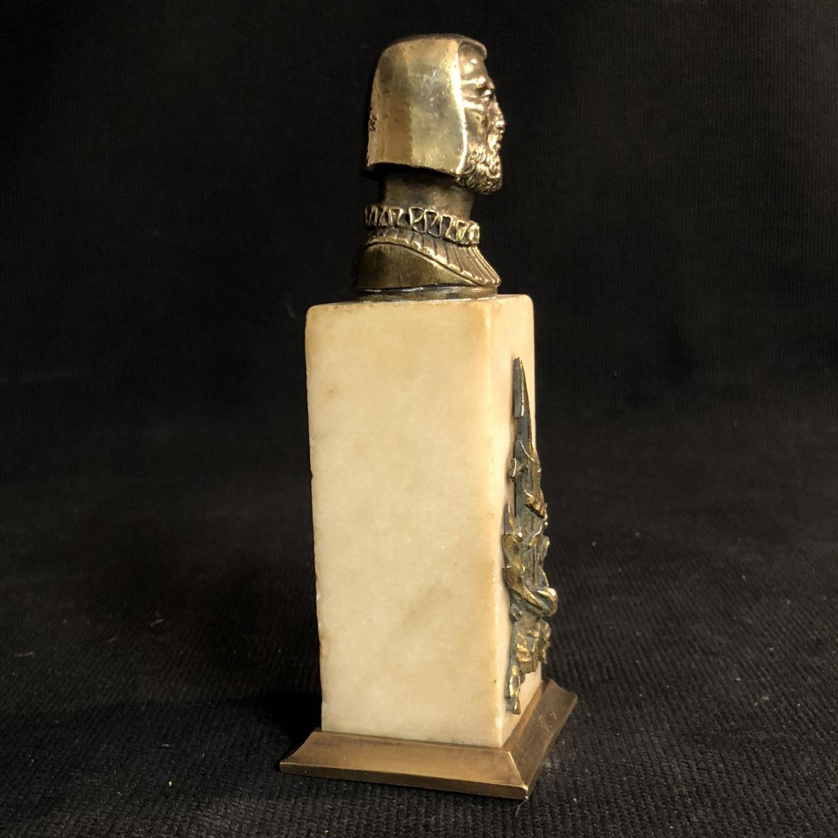 Bronze Bust Nineteenth William Tell On Column Marble And Bronze-photo-4