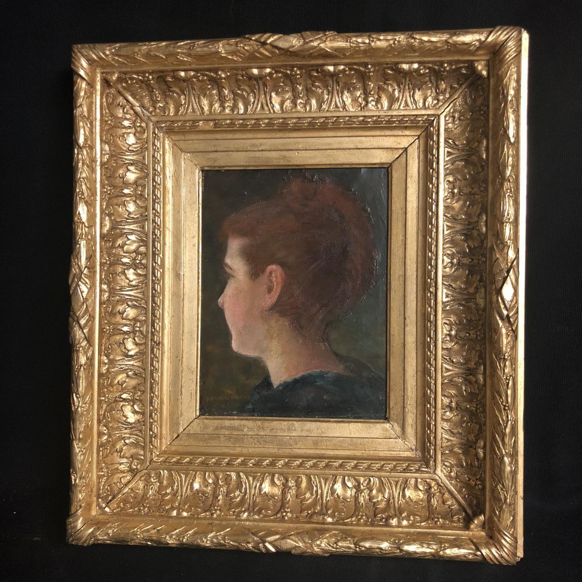 Lella Ramsay LAMONT XIXe huile sur toile Tete de femme de 3/4 exposition