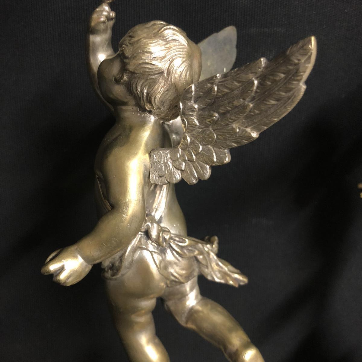 PAIRE D'ANGES en bronze sur colonnes en marbre LOUIS XVI 32,5 cm-photo-1