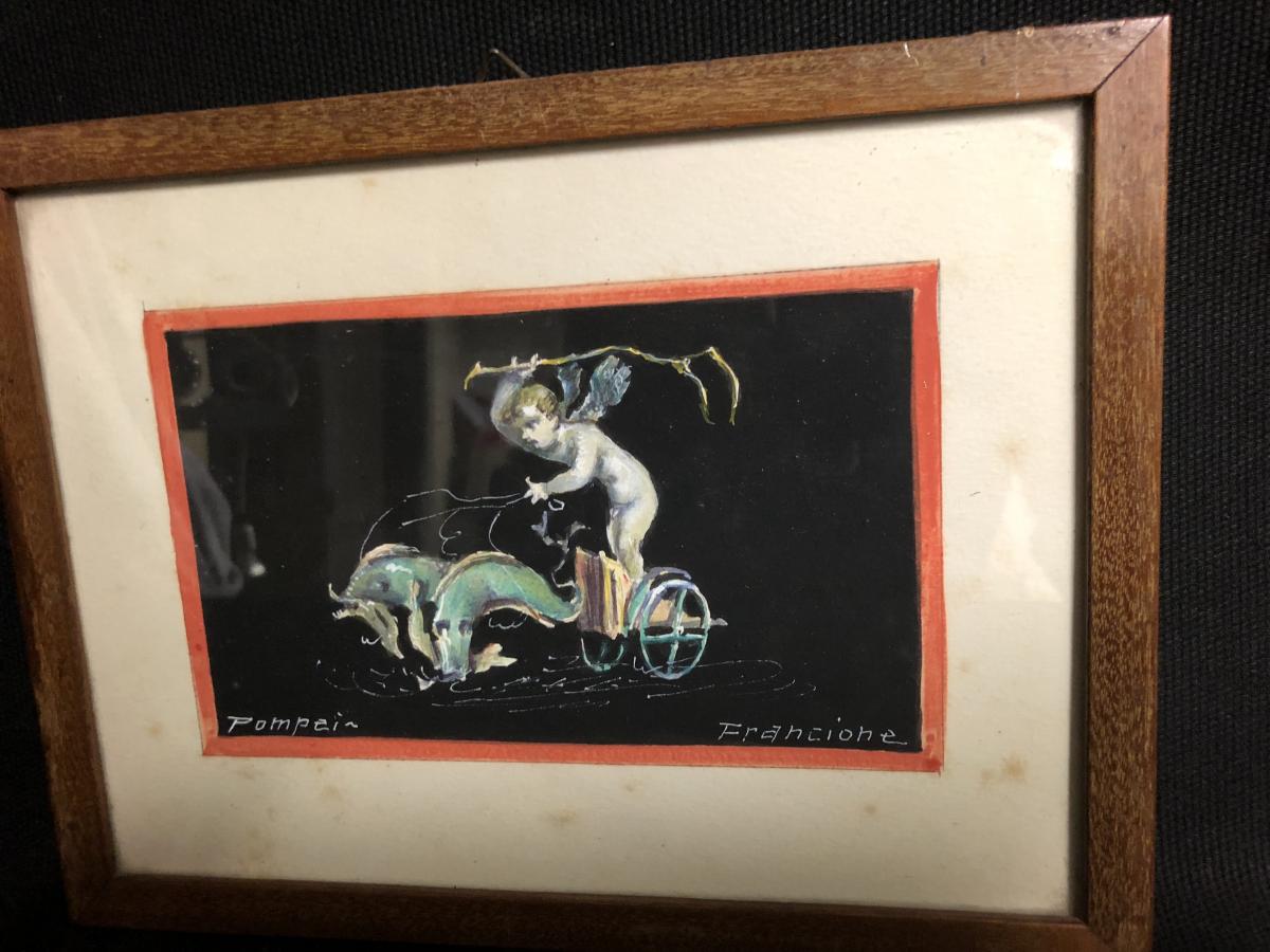 Antonio Francione Nineteenth Twentieth Pair Of Gouaches Pompei Angels Putti Angel-photo-4