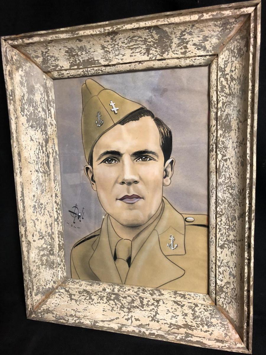L. DOLL 1945 BEAU MARIN pastel et aquarelle homme militaire-photo-4