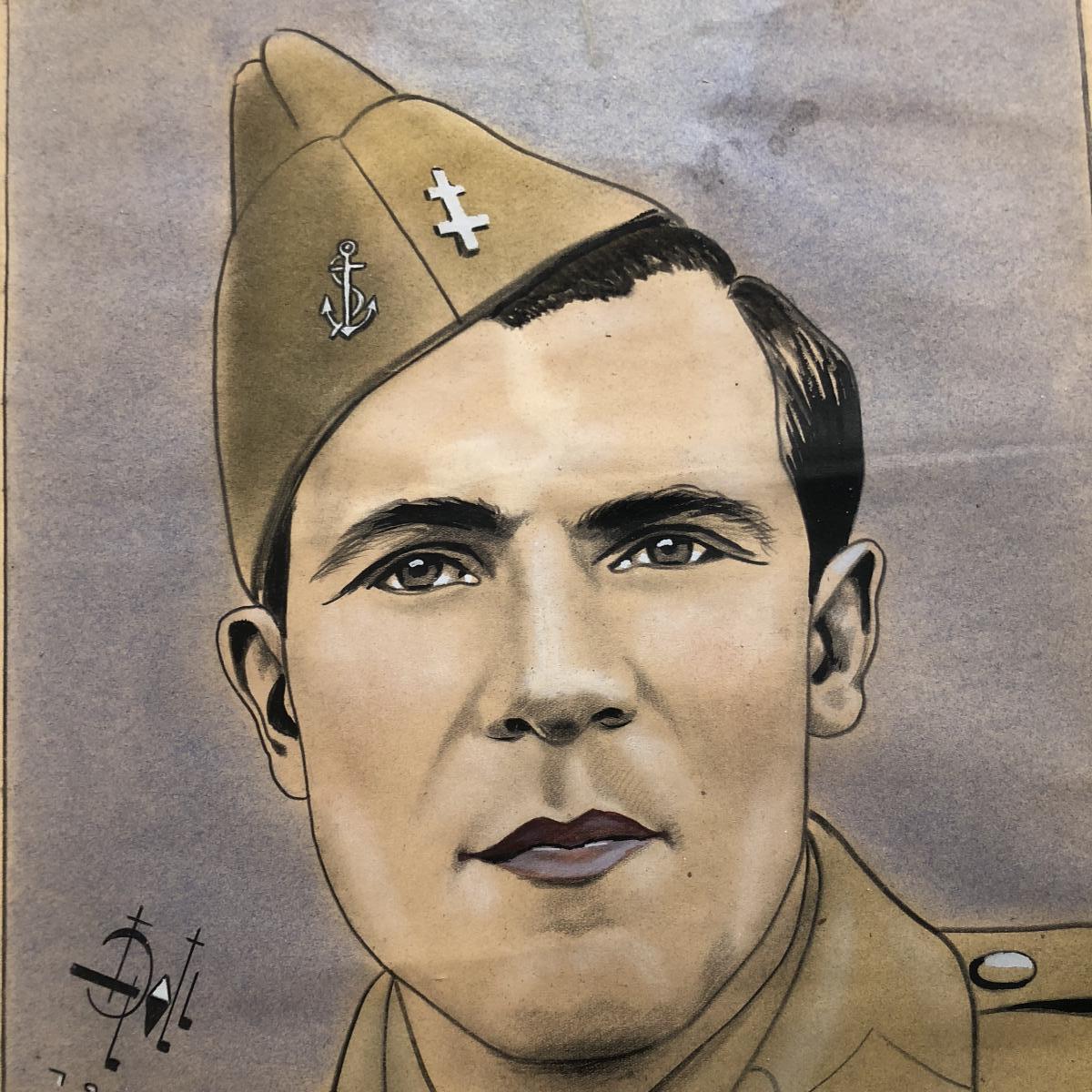 L. DOLL 1945 BEAU MARIN pastel et aquarelle homme militaire-photo-4