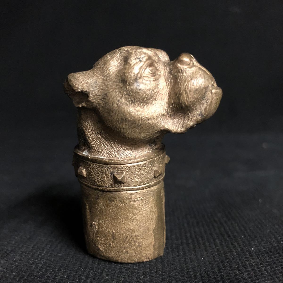 Bronze Bulldog Sculpture Dog Bulldog Cane Knob Or Paper Press-photo-3