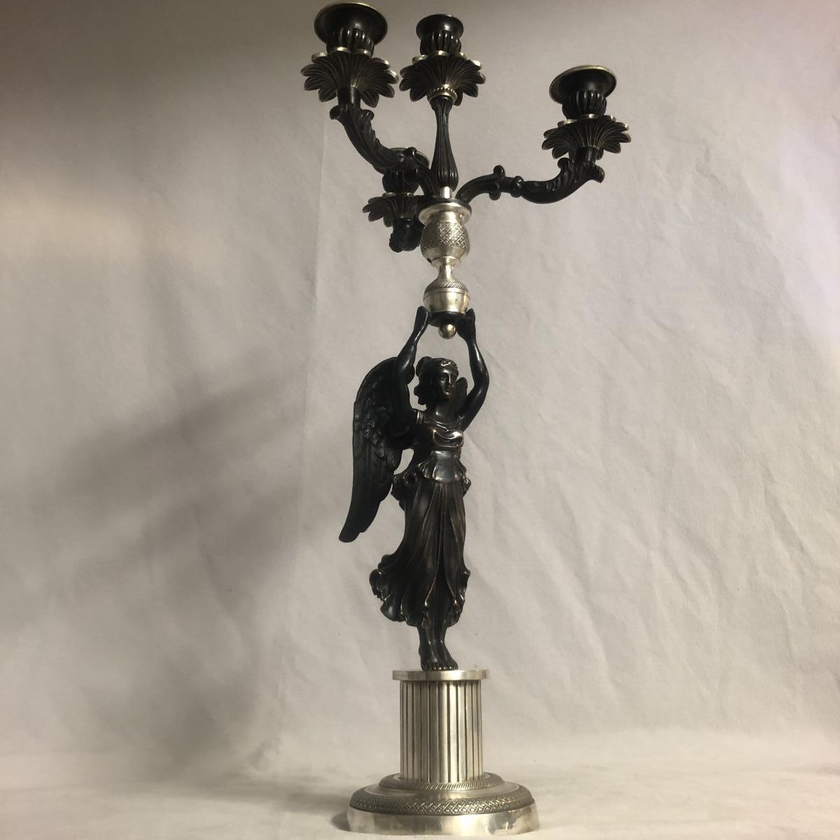 GRAND CANDELABRE FLAMBEAU époque EMPIRE à 4 bras de lumières en bronze XIXe -photo-8