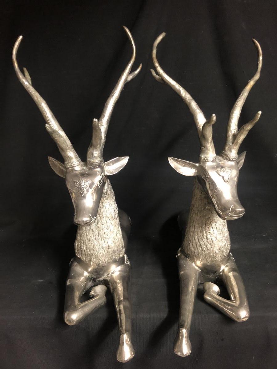 GRANDE PARE DE STATUES CERFS en bronze MAISON ROMEO 60 cm XXe cerf-photo-2