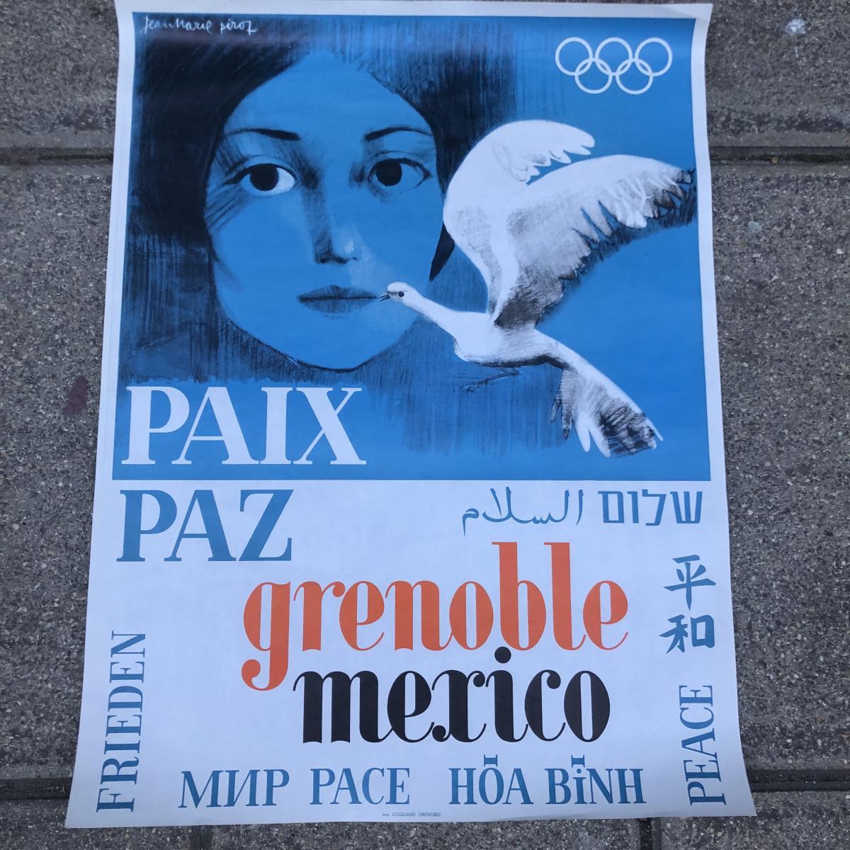 Rare Olympic Winter Games Grenoble 1968 Mexico Poster Arcabas Jean Marie Pirot Sport-photo-1
