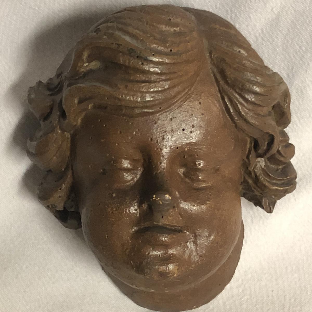 Head Of Ange Carved Wood 18th Century Head Putti 18th