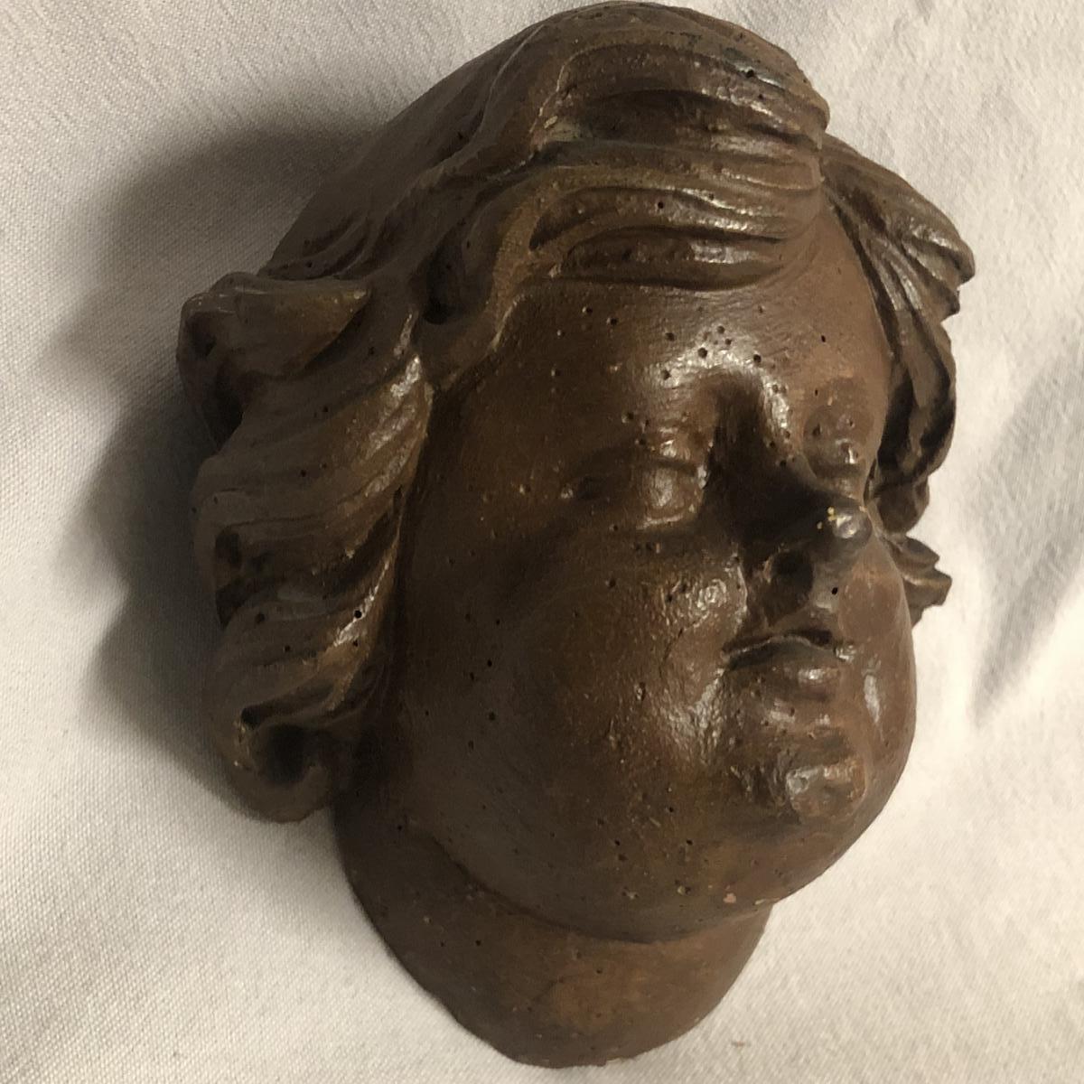 Head Of Ange Carved Wood 18th Century Head Putti 18th-photo-2
