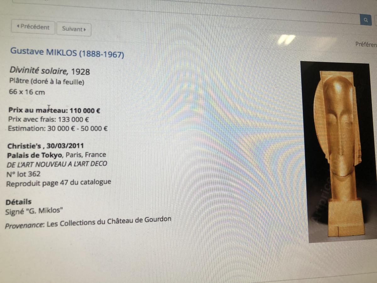Gustave MIKLOS 1888-1967 (dans le gout) Tete de reine 59 cm en céramique dorée-photo-7