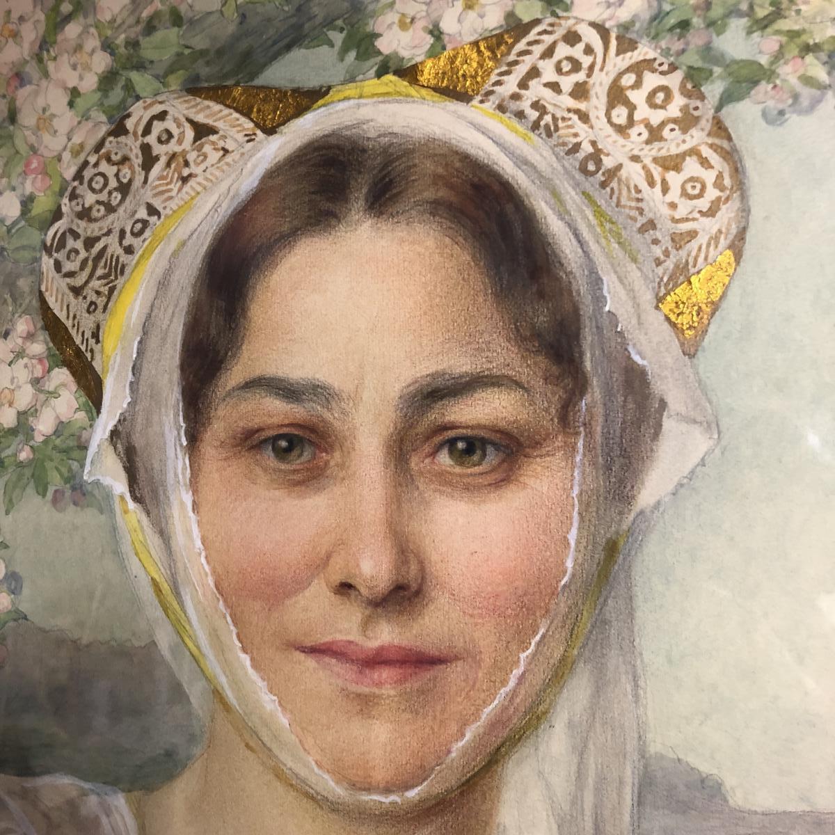 Elisabeth SONREL grande aquarelle Préraphaélite Jeune femme en costume Breton Art Nouveau-photo-4