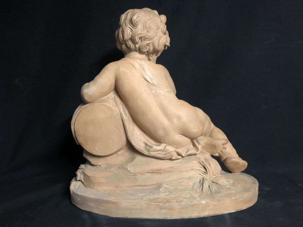 Simon Louis BOIZOT Importante sculpture 41 cm en terre cuite XVIIIe Enfant Putto -photo-3