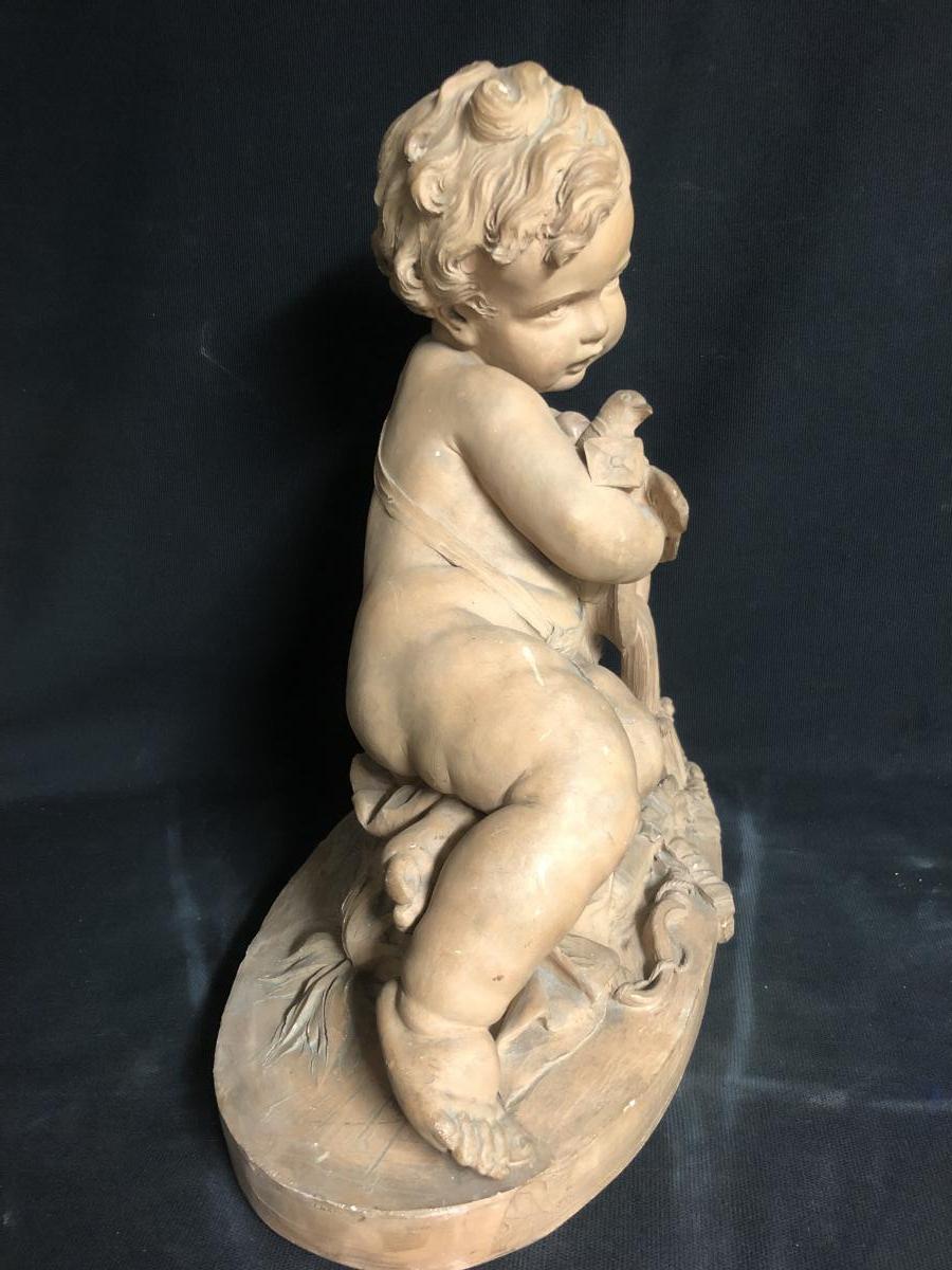 Simon Louis BOIZOT Importante sculpture 41 cm en terre cuite XVIIIe Enfant Putto -photo-5