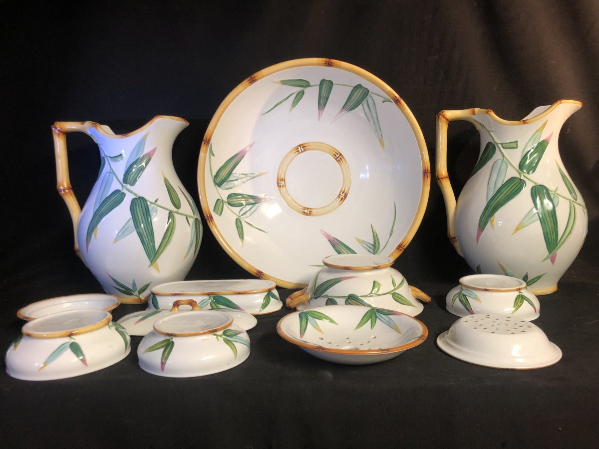 MINTON 1875 BAMBOO Christopher DRESSER ensemble de toilette BAMBOU Majolica Majolique-photo-4