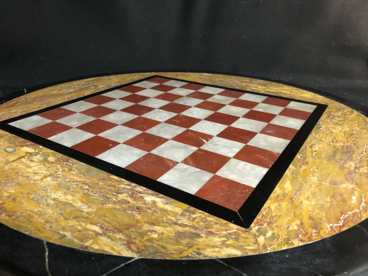 Grand plateau de jeu d'échec XIXe en marqueterie de marbre scagliole jeu d'échecs marbres-photo-2