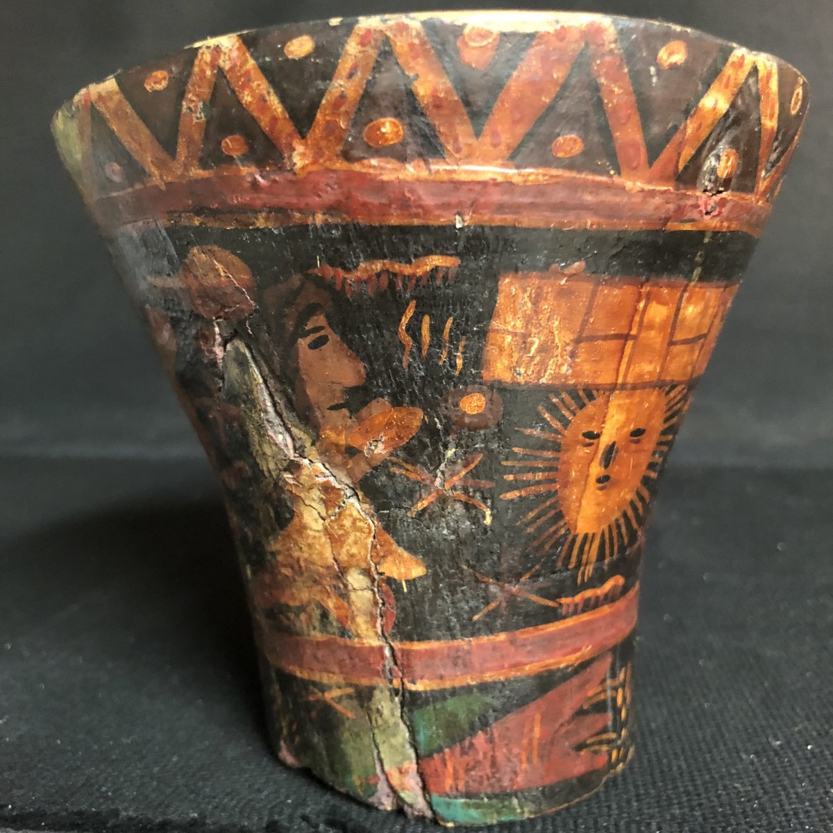 Old And Curious Conical Pot Painted Ethnic Work 11 Cm Native American?-photo-3