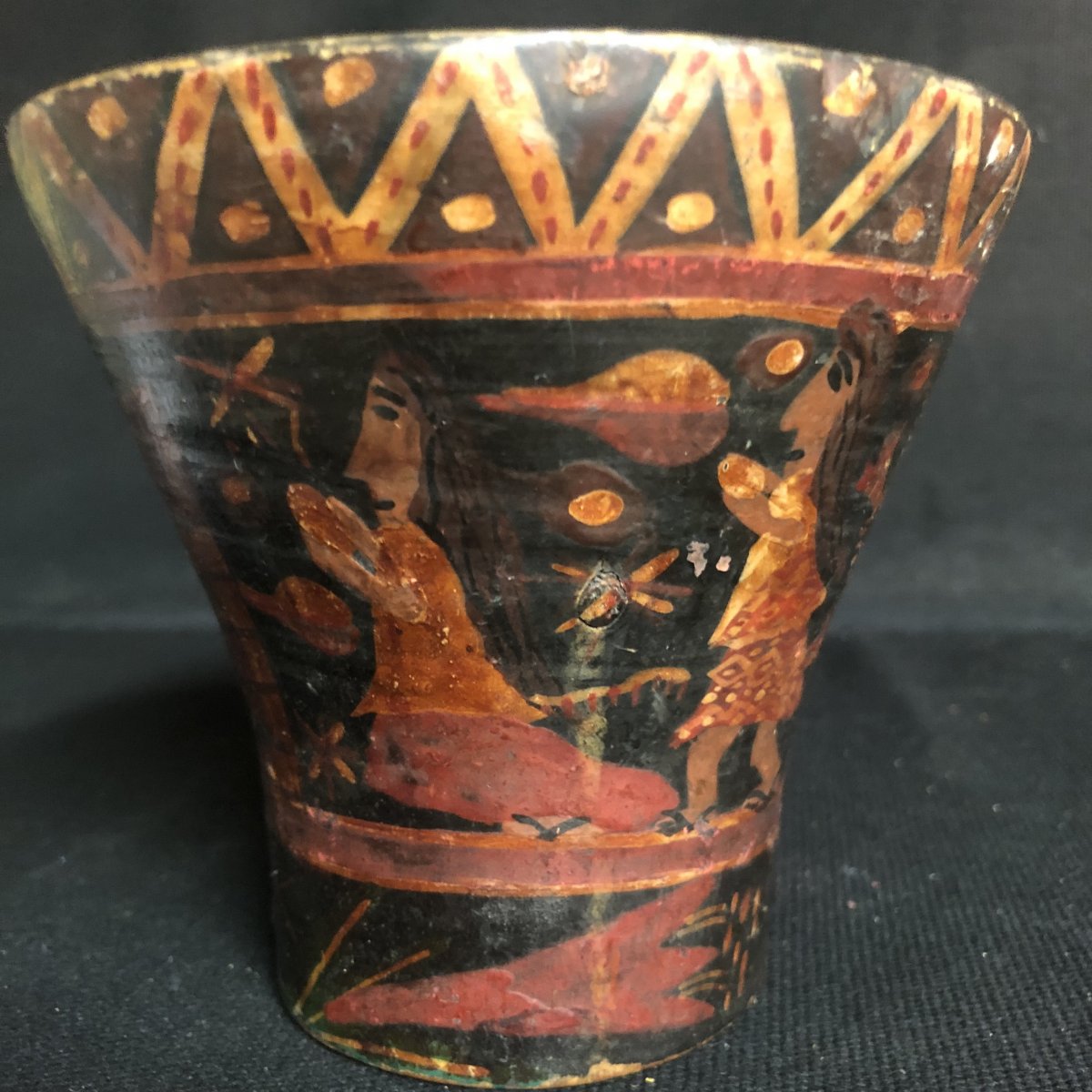 Old And Curious Conical Pot Painted Ethnic Work 11 Cm Native American?-photo-1