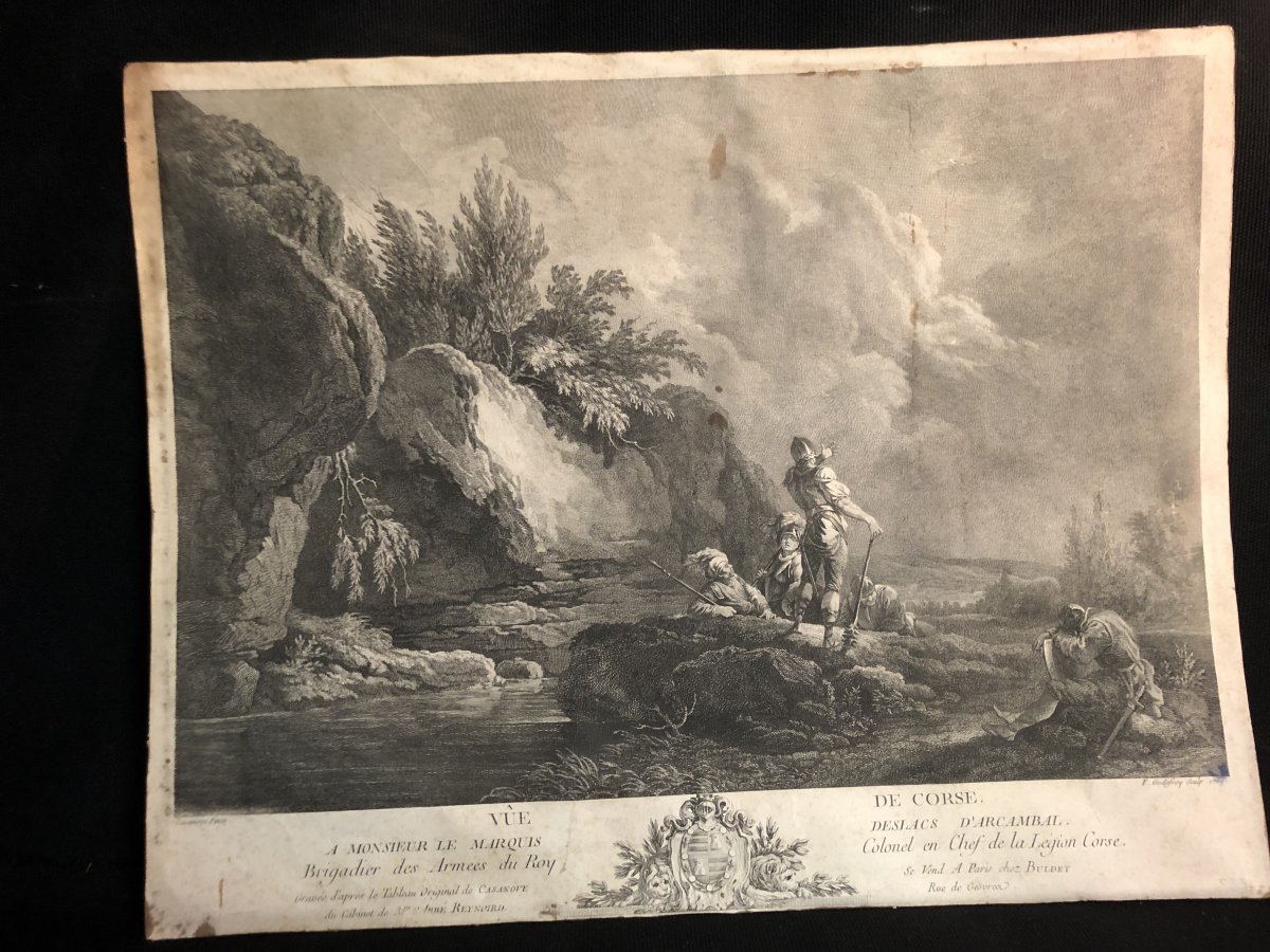 VUE DE CORSE XVIIIe Gravure 1769 D'après le tableau de CAZANOVE au Marquis D'ARCAMBAL Godefroy-photo-2