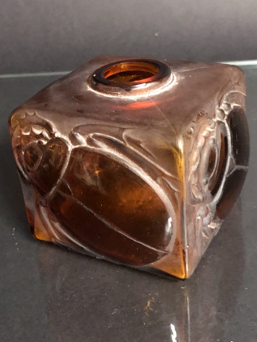 LUZIA France Flacon en verre de couleur Decor de scarabée 1920 Art Deco style Lalique parfum -photo-6