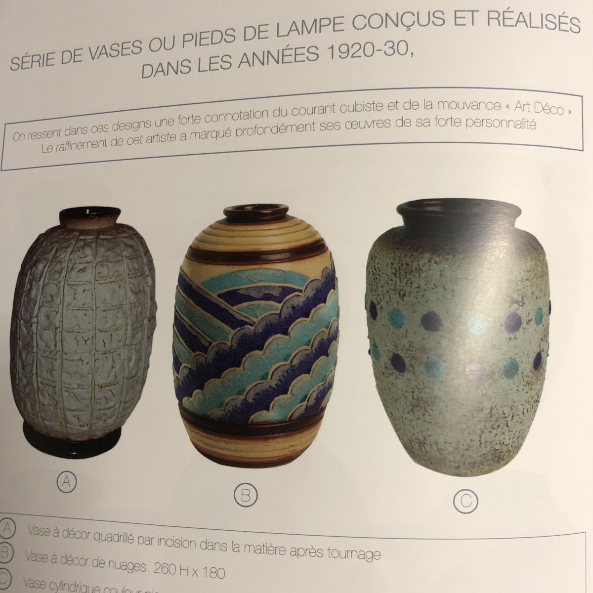 Louis Auguste DAGE 1885-1961 rare vase Art Deco Decor de vagues en relief émaux bleus-photo-5