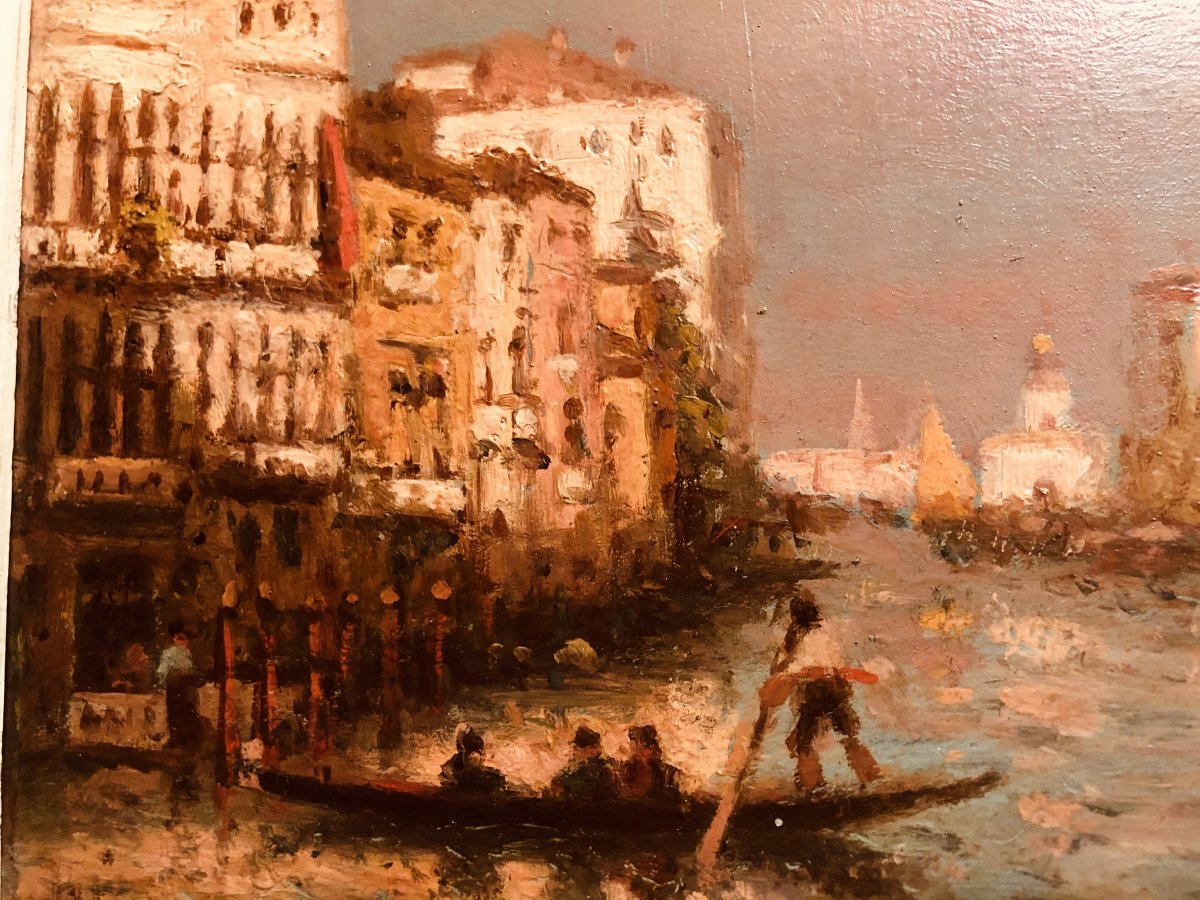 Joachim MIRO XIXe XXe Huile sur panneau VENISE Vue de la Salute depuis le Grand Canal gondole-photo-1