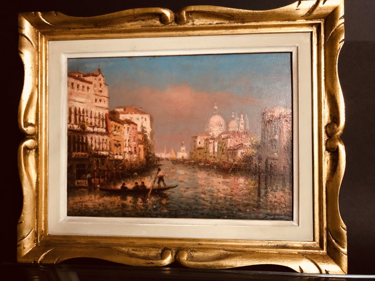 Joachim Miro Nineteenth Twentieth Oil On Panel Venice View Of The Salute From The Grand Canal Gondola-photo-8