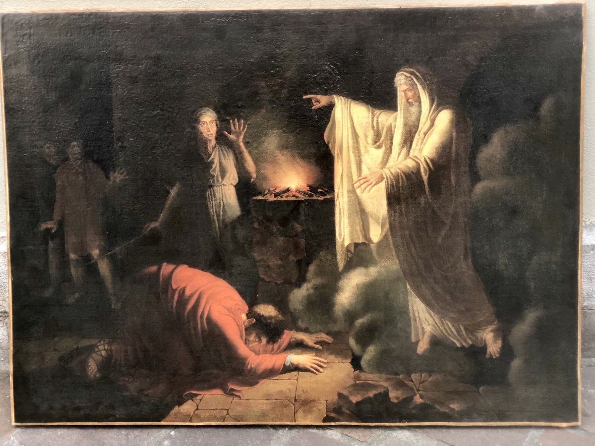 Luigi SCOTTI XVIIIe-XIXe Florence GRANDE HUILE 1803.      85cm x117cm Fantôme de Samuel Israël Saül-photo-2