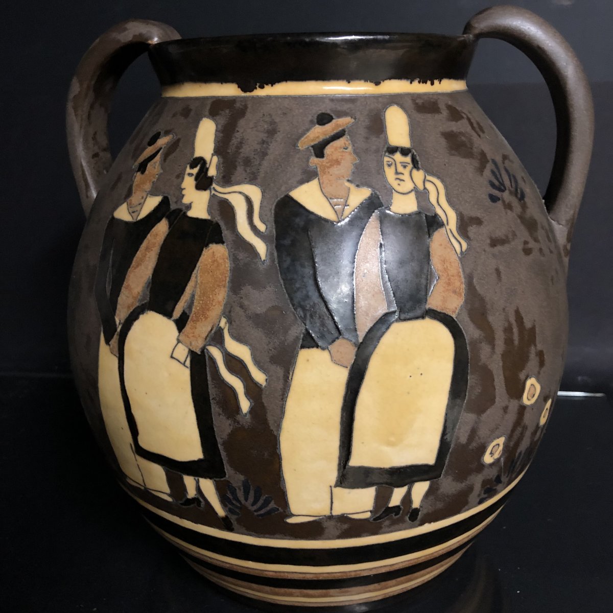 Jules Henriot Odetta Quimper Important Marines And Bigoudenes Vase, Double Sided Tbe Art Deco 1016-photo-3