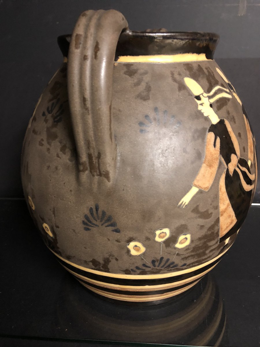 Jules Henriot Odetta Quimper Important Marines And Bigoudenes Vase, Double Sided Tbe Art Deco 1016-photo-4