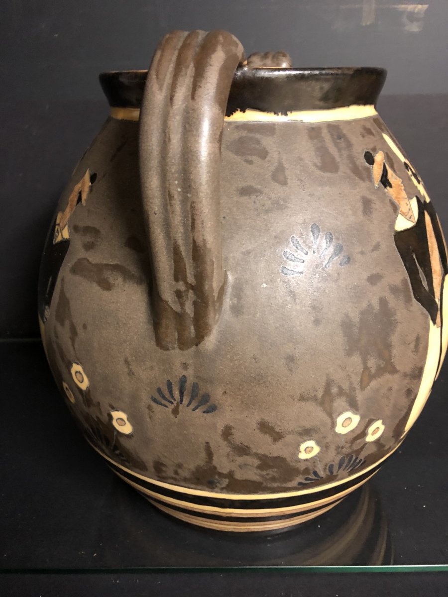 Jules Henriot Odetta Quimper Important Marines And Bigoudenes Vase, Double Sided Tbe Art Deco 1016-photo-5