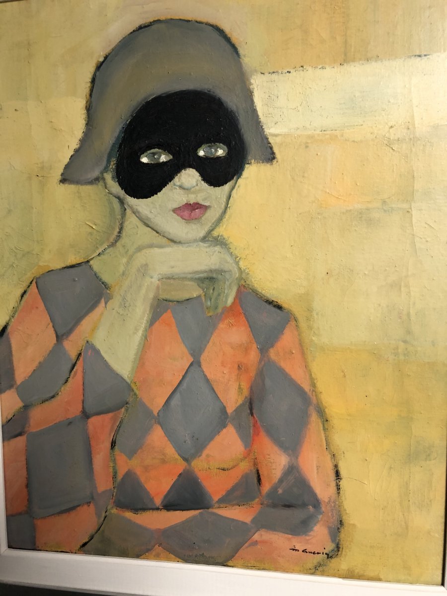 Michel Guerin 1940-2013 Oil On Canvas Arlequin Au Masque Harlequin-photo-2