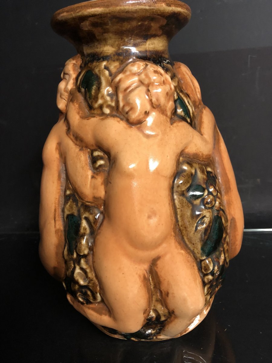 Edouard Cazaux Vase In Enameled Stoneware With Rotating Women Round Norton Edition Art Deco 1940-photo-4