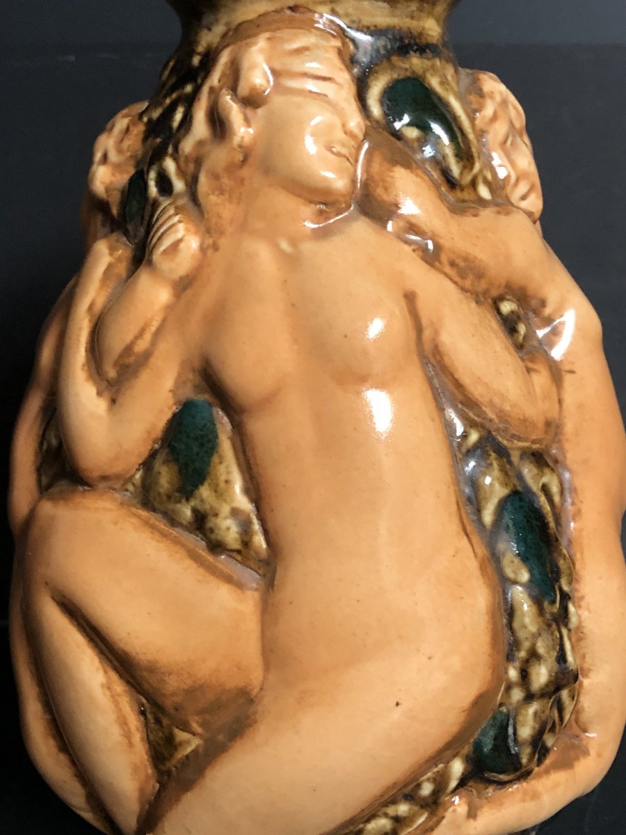 Edouard Cazaux Vase In Enameled Stoneware With Rotating Women Round Norton Edition Art Deco 1940-photo-4