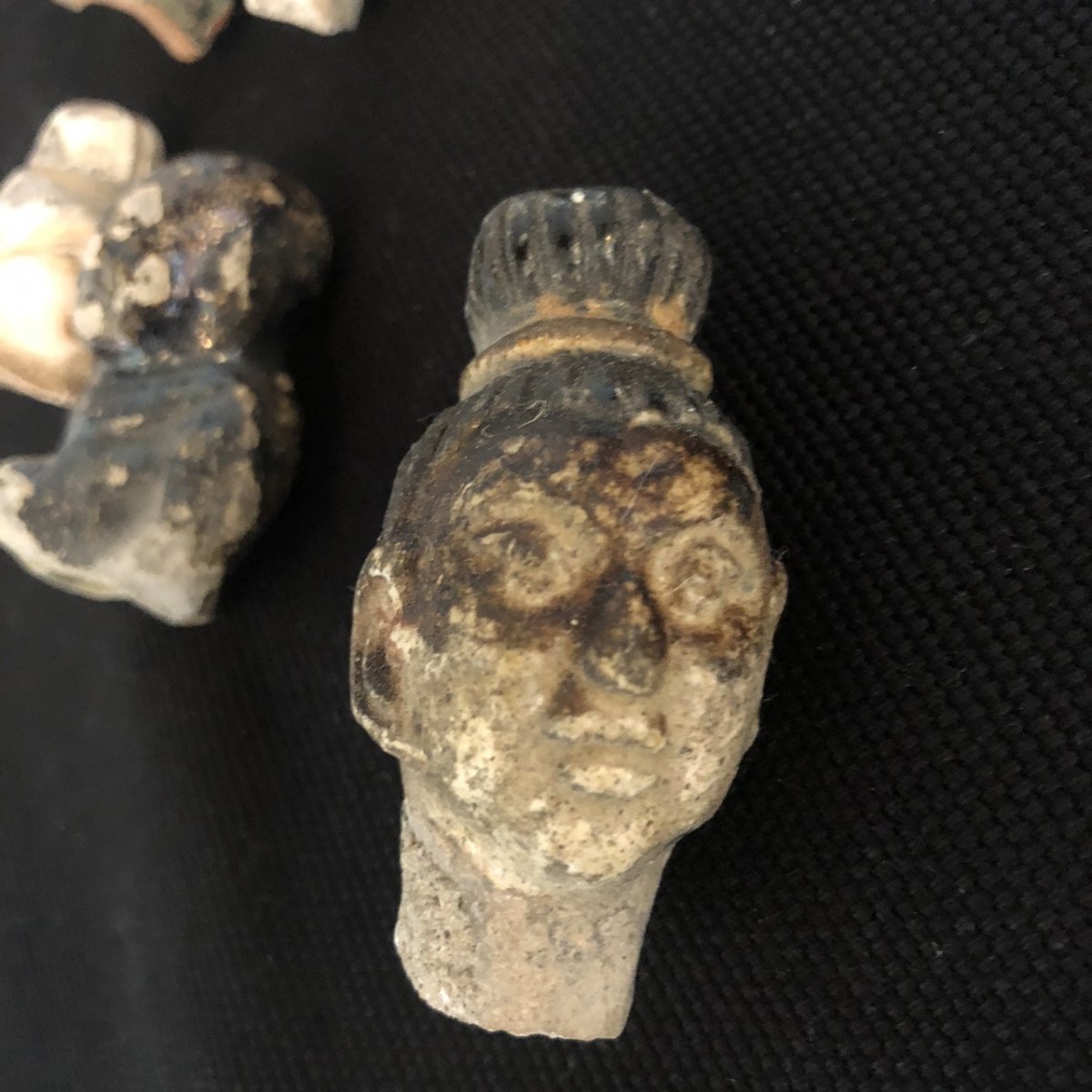 CHINE 5 têtes fragments période Han en terre cuite Archéologie tête collection-photo-2
