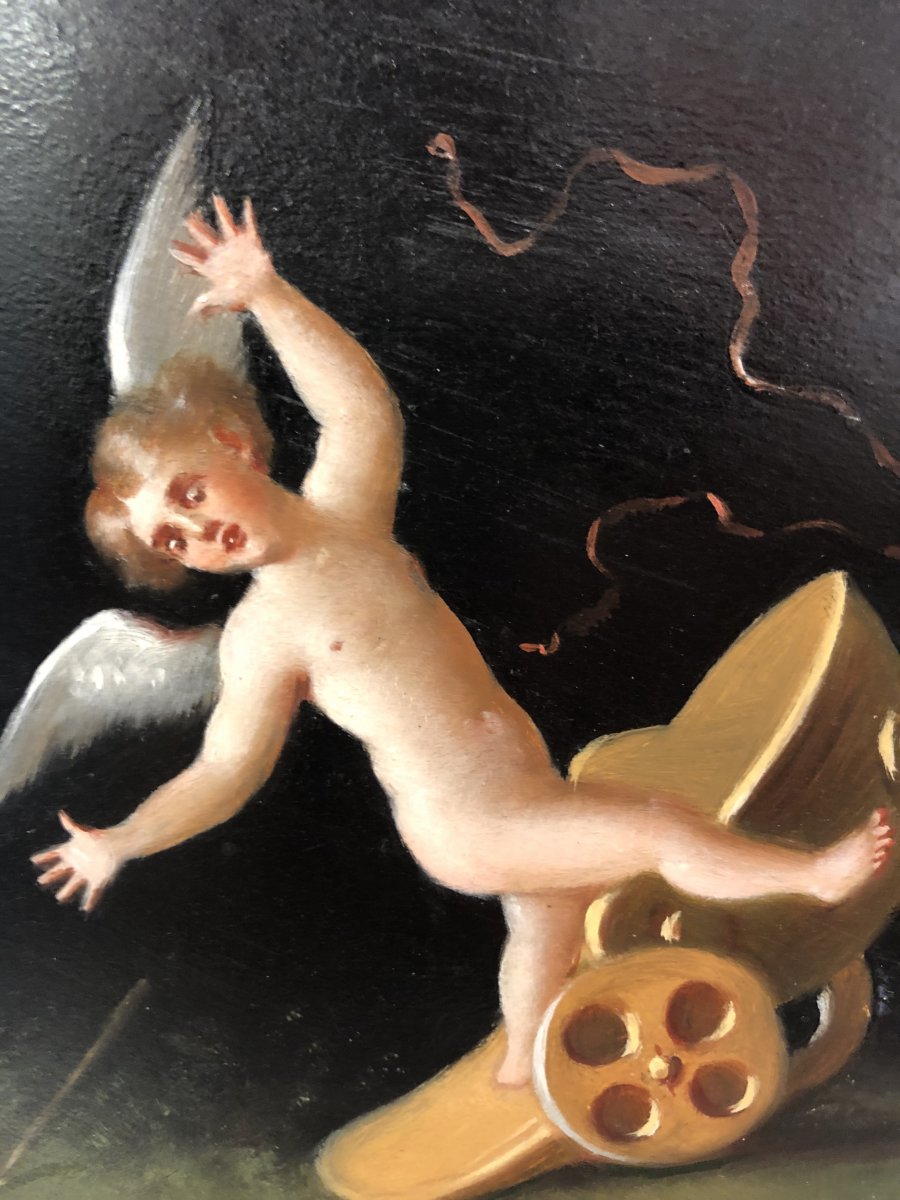 Large Pair Of Gouaches XIX Pompei Signed d'Ambrosio Naples Angel Putti And Gouache Swans-photo-5