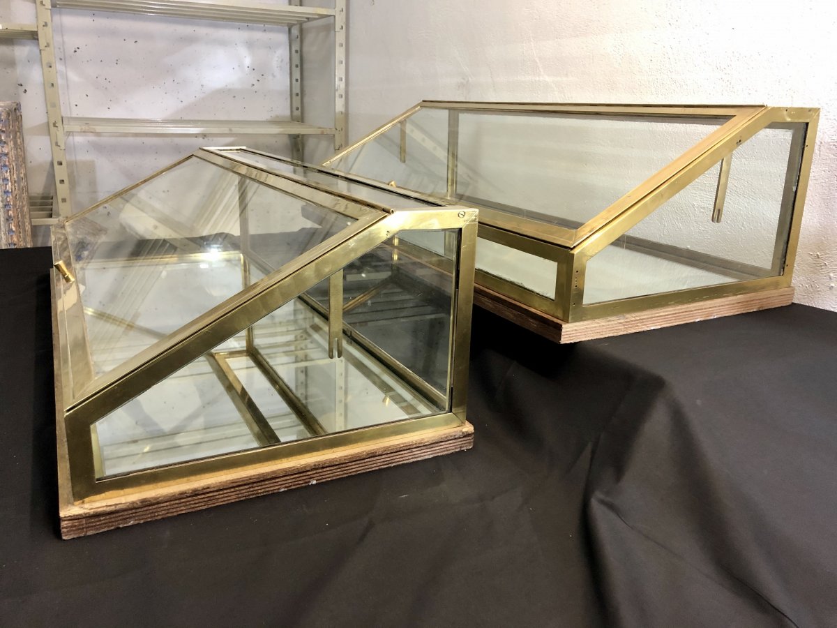 1 Shop Window (in A Pair) 1920 In Brass Glass And Mirror Art Decotbe 1/2-photo-5