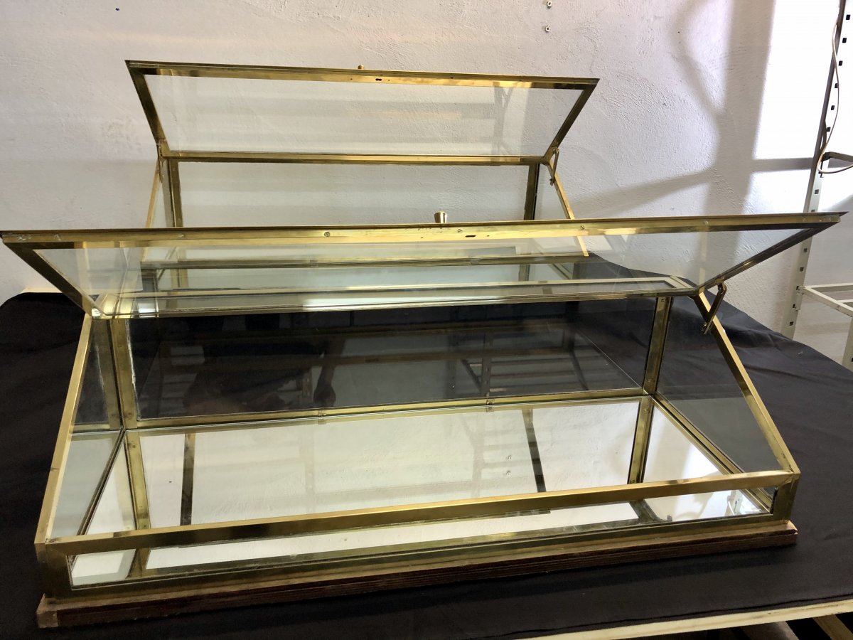 1 Shop Window (in A Pair) 1920 In Brass Glass And Mirror Art Decotbe 1/2-photo-7