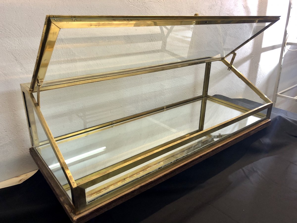 1 Shop Window (in A Pair) 1920 In Brass Glass And Mirror Art Decotbe 1/2