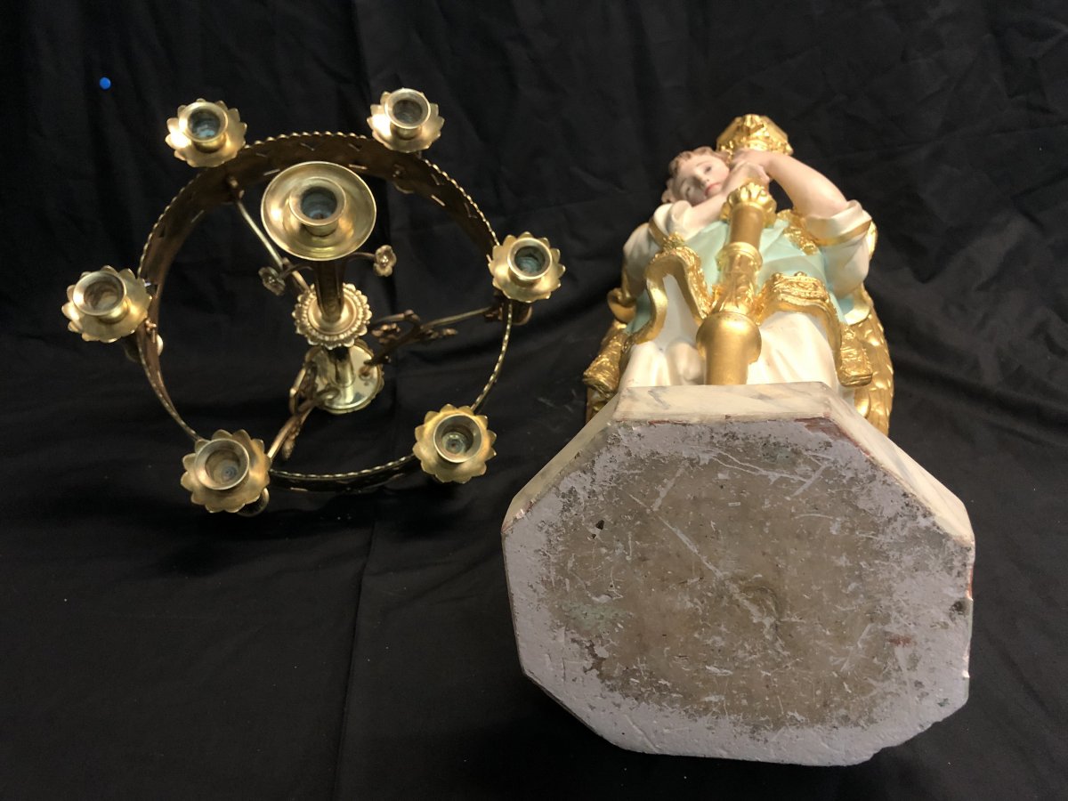 IMPORTANT ANGE porte torchère XIXe 103 cm préraphaélite-photo-8