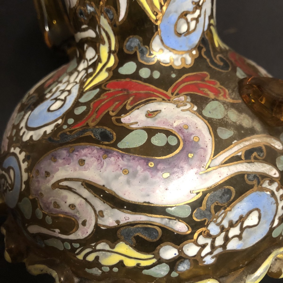 José Cire Royo Signed Vase In Enamelled Glass In The Taste Of The Orient Spain-photo-2