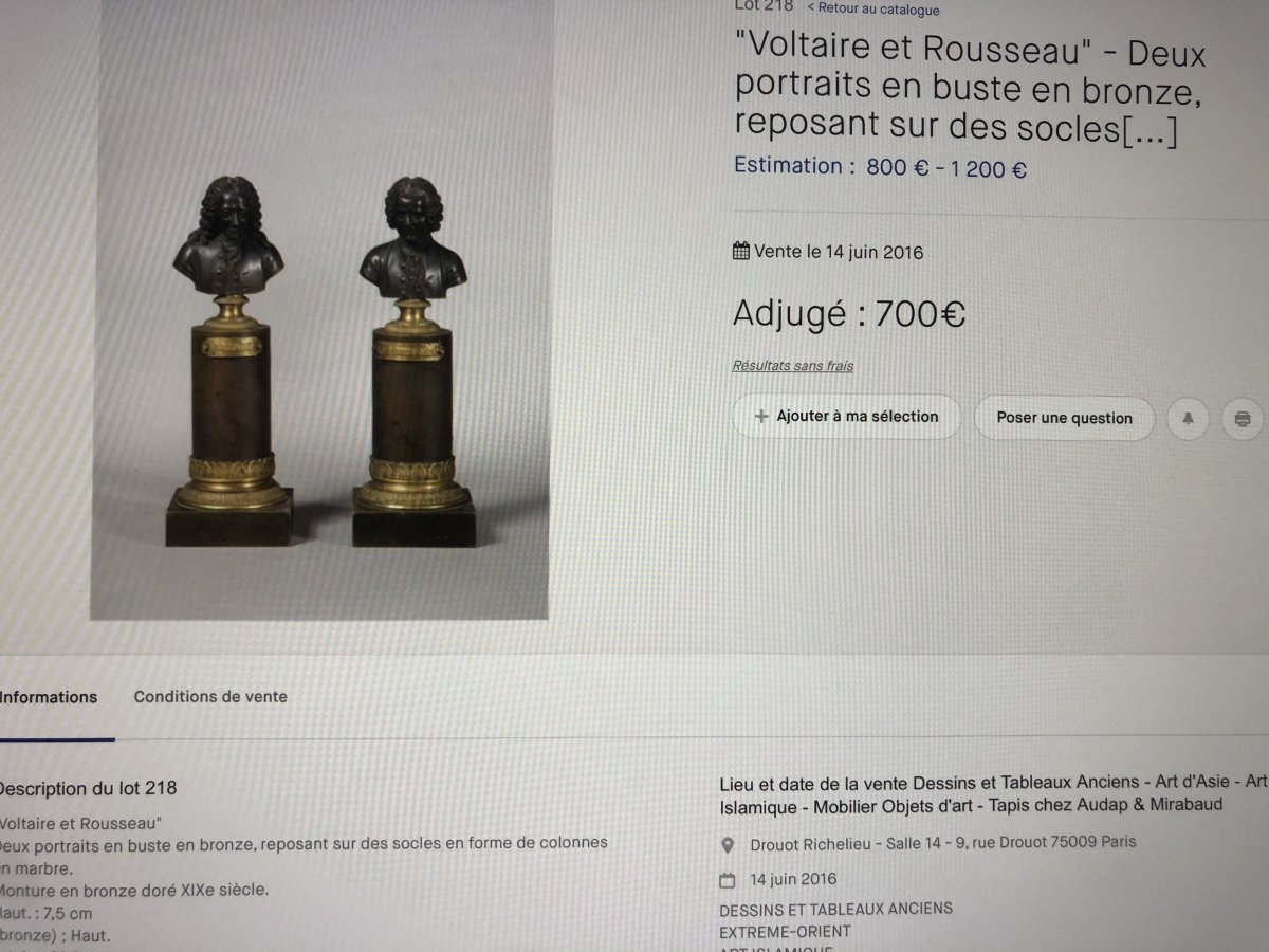 VOLTAIRE et ROUSSEAU Paire de bustes en bronze doré milieu XIXe -photo-7