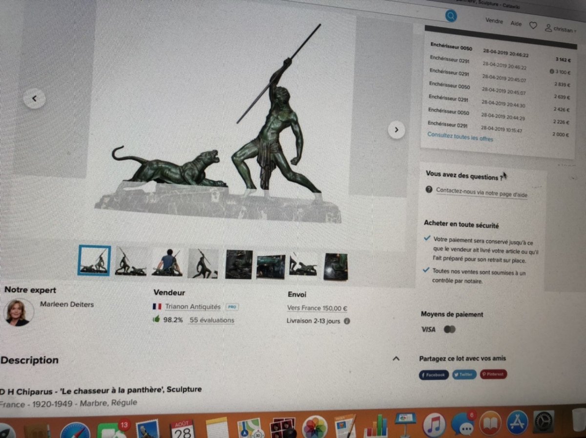Dh Chiparus 1886-1947 Important Sculpture Hunter With Javelin 85 Cm Spelter With Nuanced Patina-photo-5